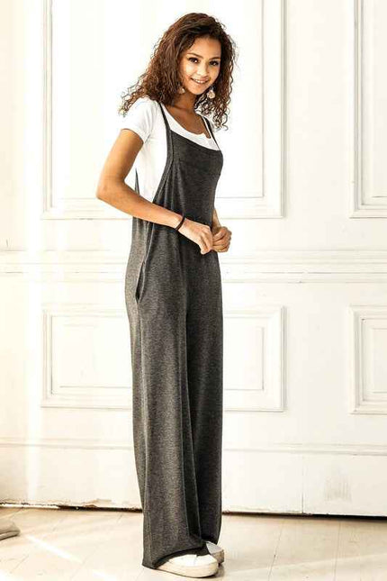 Boho Terry Wide Leg Jumpsuits with Pocket