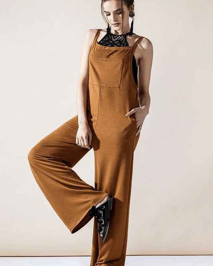 Boho Terry Wide Leg Jumpsuits with Pocket