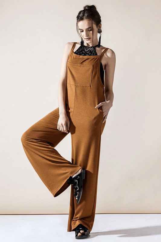 Boho Terry Wide Leg Jumpsuits with Pocket