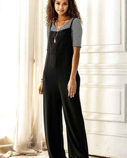 Boho Terry Wide Leg Jumpsuits with Pocket