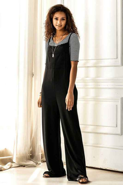 Boho Terry Wide Leg Jumpsuits with Pocket