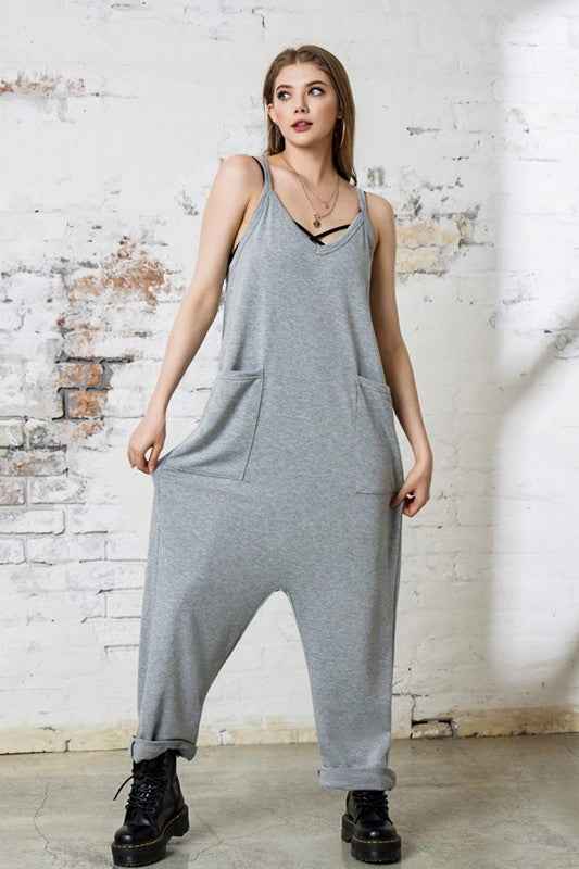 Plus Drop Crotch Tank Style Harem Jumpsuit