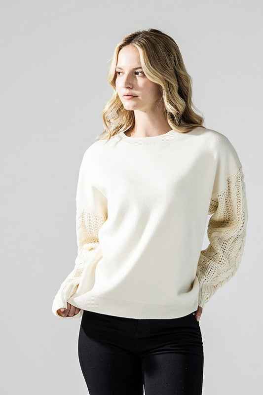 Plus Cozy Solid Body Contrast Cable Knit Sweater