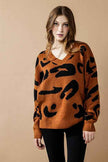 Plus Fuzzy Mohair Jacquard V-Neck Leopard Sweater