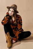 Fuzzy Mohair Jacquard V-Neck Leopard Sweater