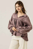 V-neck Bubble Sleeve Cotton gauze Babydoll Top