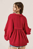 V-neck Bubble Sleeve Cotton gauze Babydoll Top