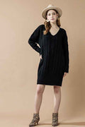 Plus V-Neck Ribbed Hem Cable Knit Sweater Dress