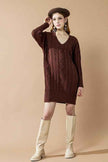 Plus V-Neck Ribbed Hem Cable Knit Sweater Dress