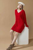 Plus V-Neck Ribbed Hem Cable Knit Sweater Dress