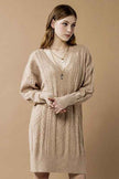 Plus V-Neck Ribbed Hem Cable Knit Sweater Dress