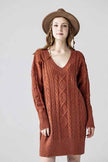 Plus V-Neck Ribbed Hem Cable Knit Sweater Dress