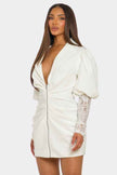 HALF PACK White Puff-Sleeve Zip-Up Dress