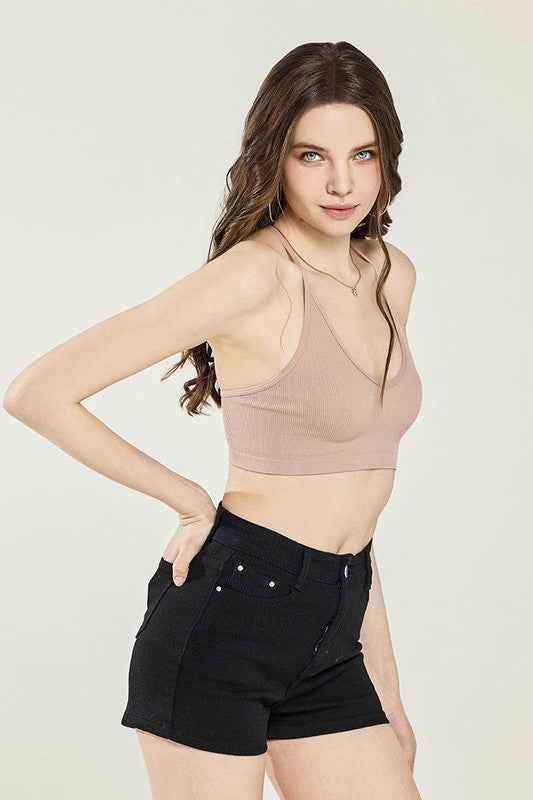 Seamless Triangle lace Ribbed Knit Bralette