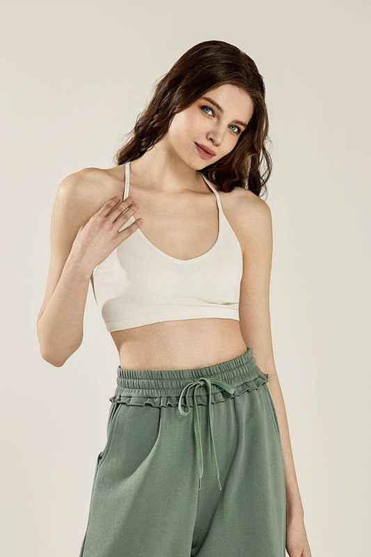 Seamless Triangle lace Ribbed Knit Bralette