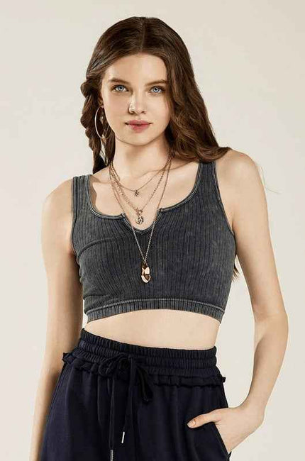 Keyhole neckline Washed ribbed Stretch Bralette
