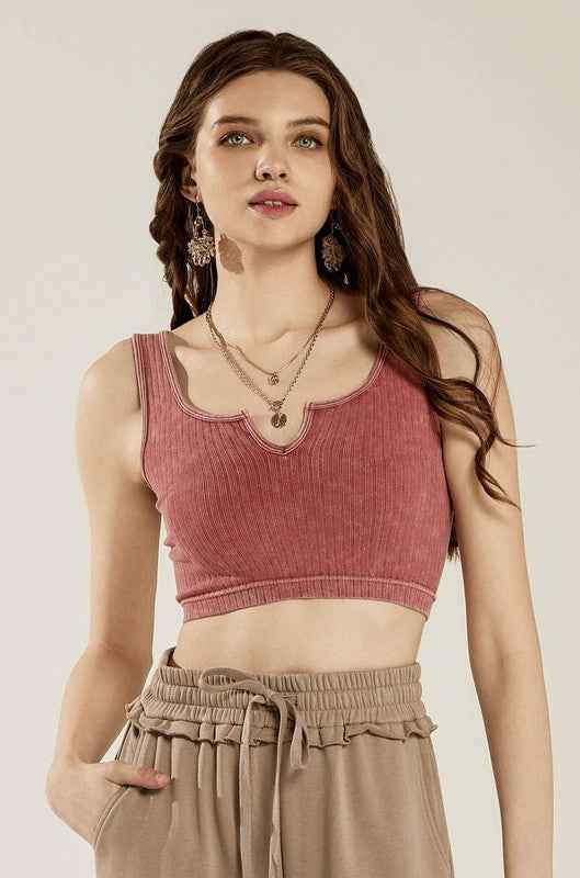 Keyhole neckline Washed ribbed Stretch Bralette