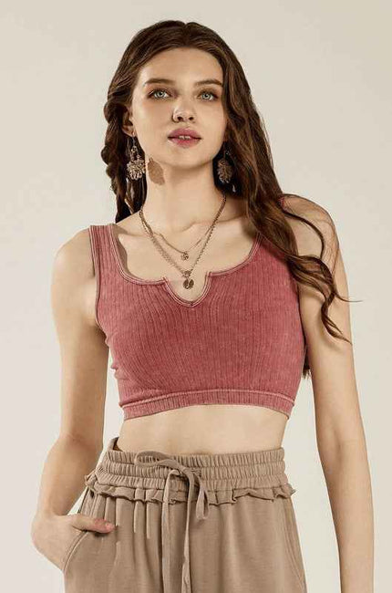 Keyhole neckline Washed ribbed Stretch Bralette