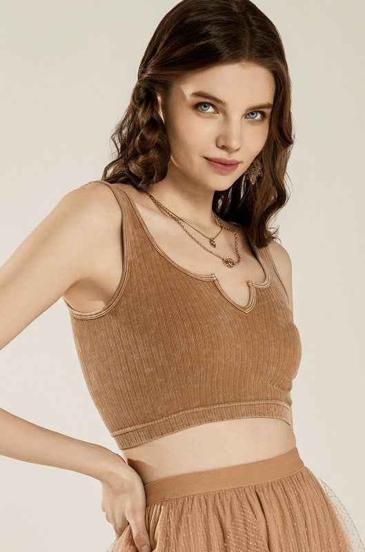 Keyhole neckline Washed ribbed Stretch Bralette