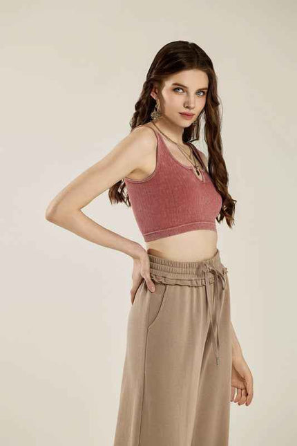 Keyhole neckline Washed ribbed Stretch Bralette