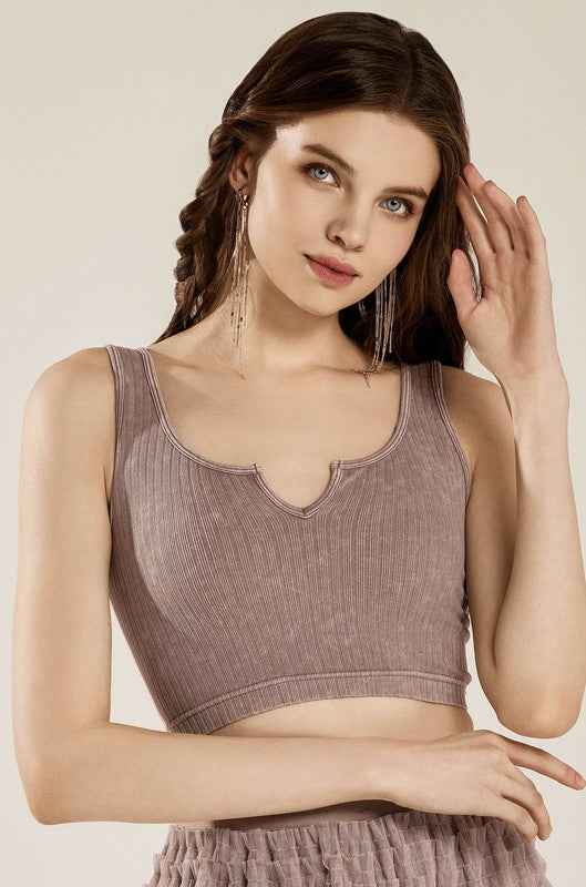 Keyhole neckline Washed ribbed Stretch Bralette