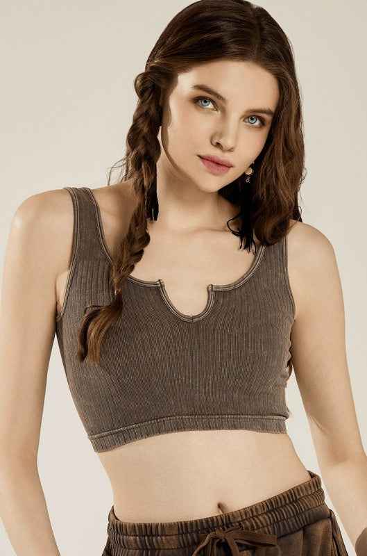 Keyhole neckline Washed ribbed Stretch Bralette