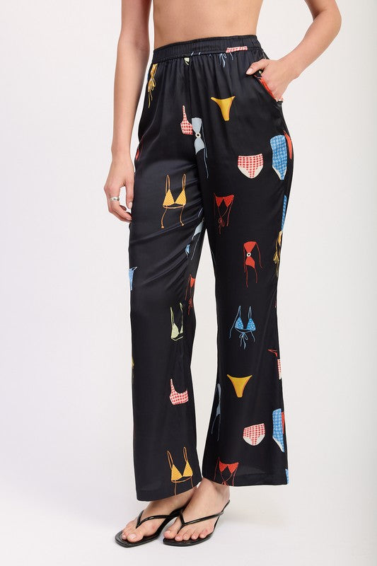 Bikini Bay Printed Satin Wide Leg Pants - Pikemla