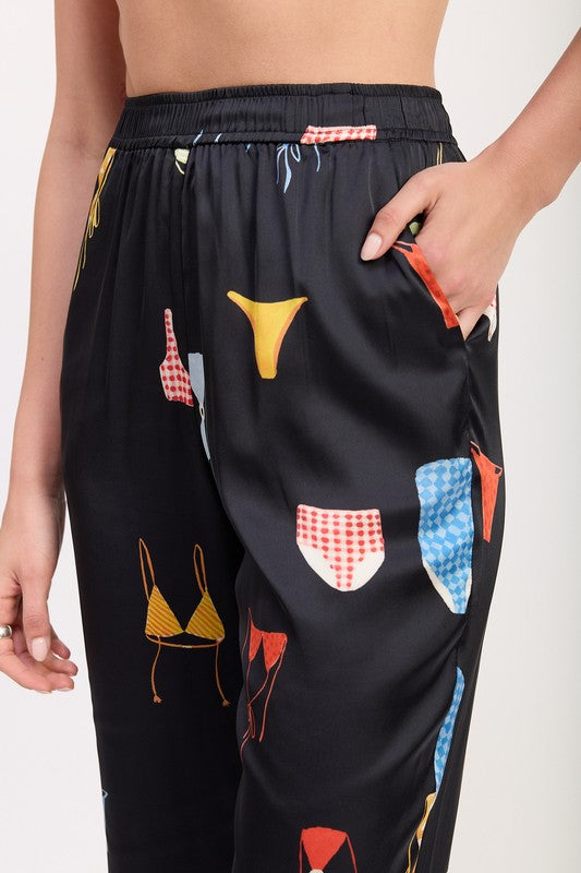 Bikini Bay Printed Satin Wide Leg Pants - Pikemla