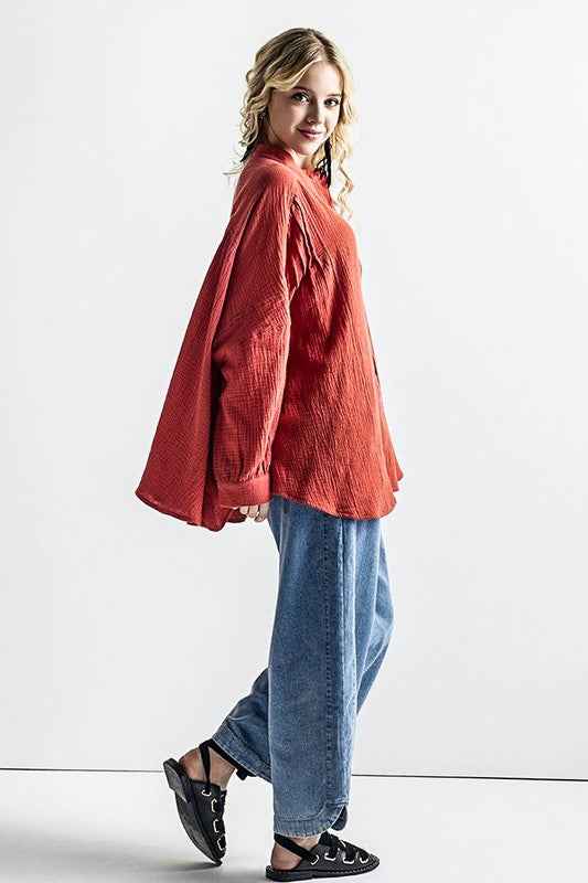 Oversized Pleat Ballon sleeve  High and low Top