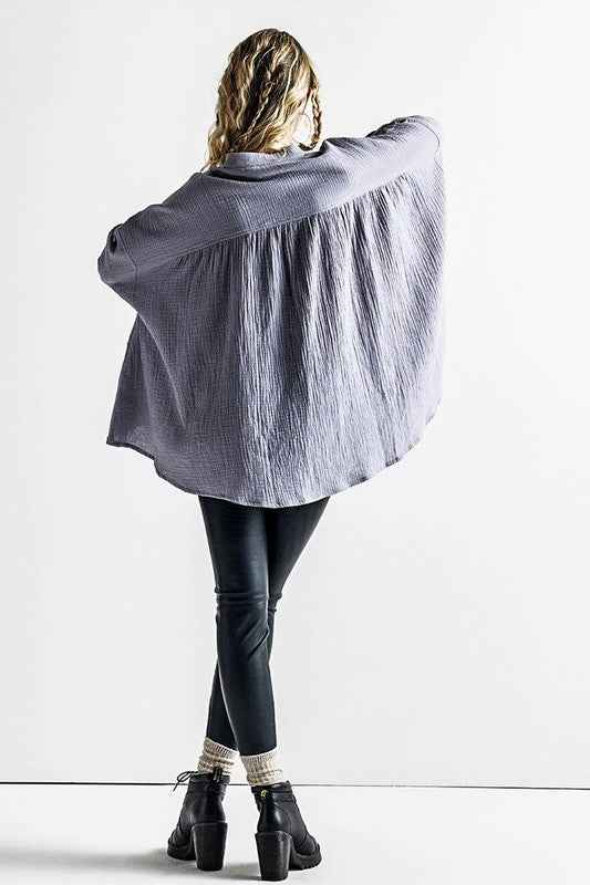 Oversized Pleat Ballon sleeve  High and low Top