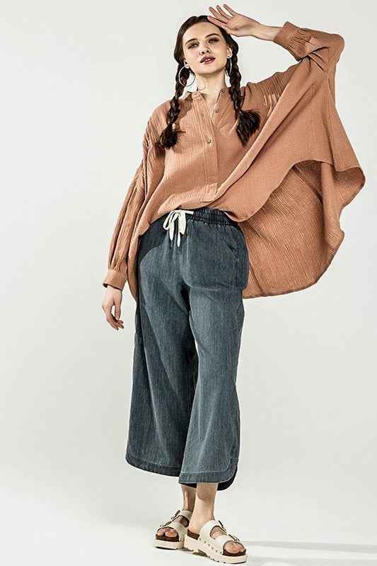 Plus Oversize Pleat Ballon sleeve High and low Top