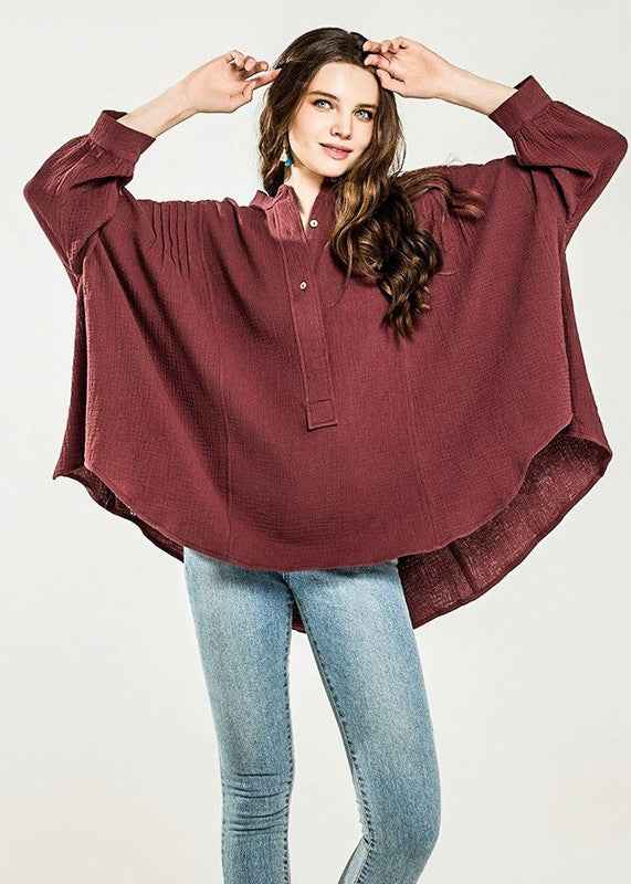 Plus Oversize Pleat Ballon sleeve High and low Top