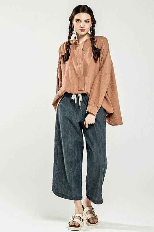 Plus Oversize Pleat Ballon sleeve High and low Top