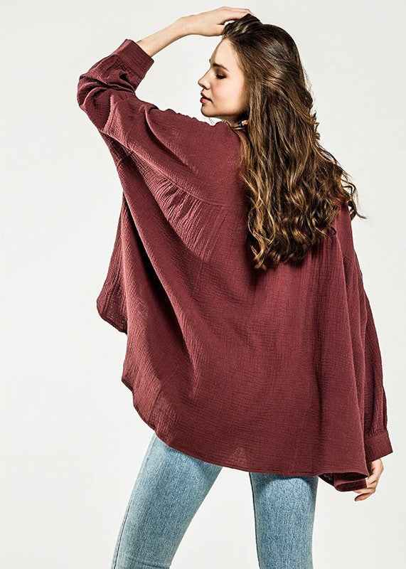 Plus Oversize Pleat Ballon sleeve High and low Top