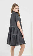 Button Down Tiered Babydoll Denim Shirt Dress