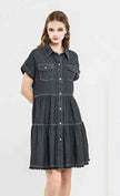Button Down Tiered Babydoll Denim Shirt Dress