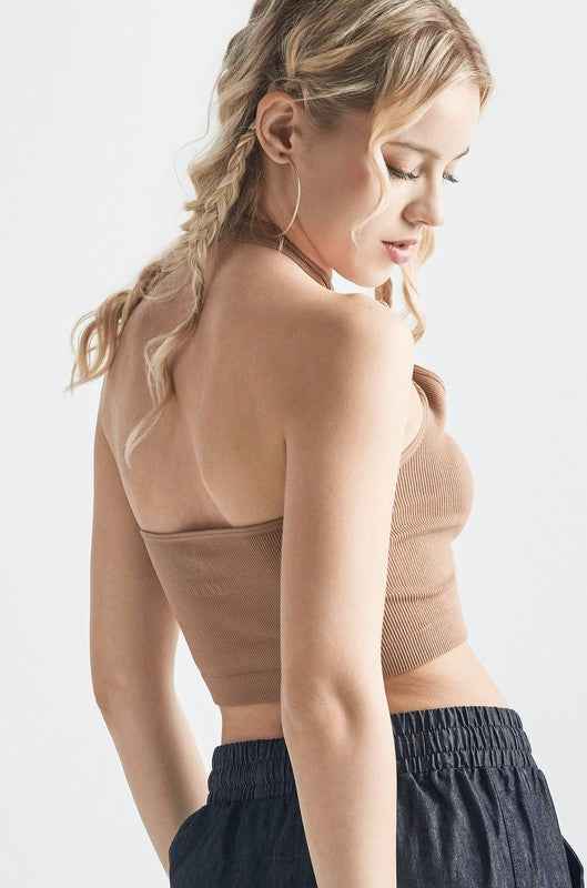 Seamless  Halter V-neck Ribbed Knit Bralette