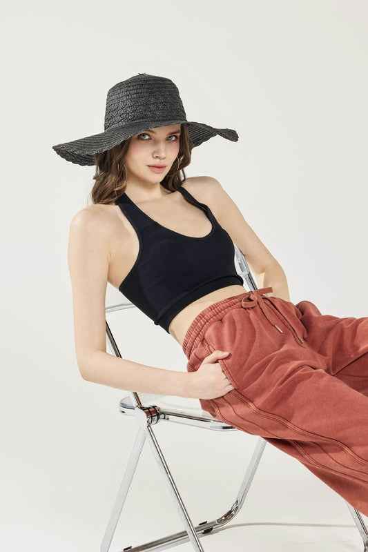 Seamless  Halter V-neck Ribbed Knit Bralette