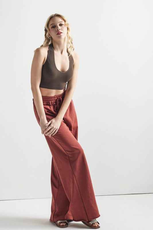 Seamless  Halter V-neck Ribbed Knit Bralette