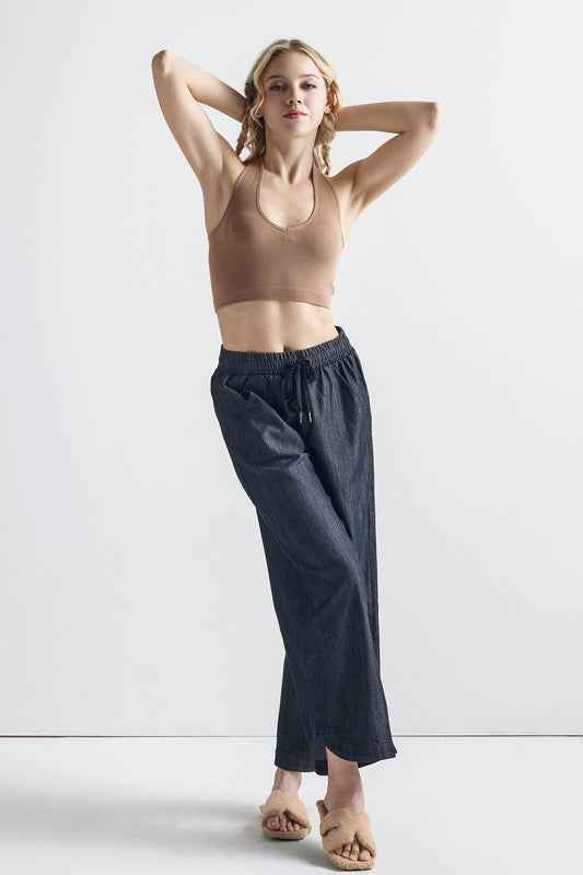 Seamless  Halter V-neck Ribbed Knit Bralette