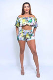 Abstract Print Off-Shoulder Crop Top & Shorts Set