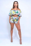 Abstract Print Off-Shoulder Crop Top & Shorts Set