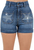 Star Studded High Waisted Denim Shorts Dark Wash - Pikemla