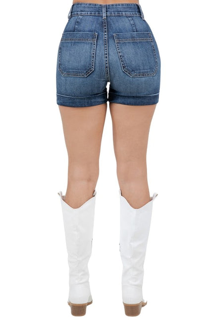 Star Studded High Waisted Denim Shorts Dark Wash - Pikemla