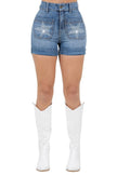 Star Studded High Waisted Denim Shorts Medium Wash - Pikemla