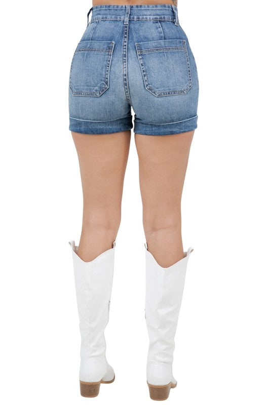 Star Studded High Waisted Denim Shorts Medium Wash - Pikemla
