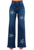 Made in USA Rhinestone Star Wide Leg Jeans - Pikemla