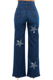 Made in USA Rhinestone Star Wide Leg Jeans - Pikemla