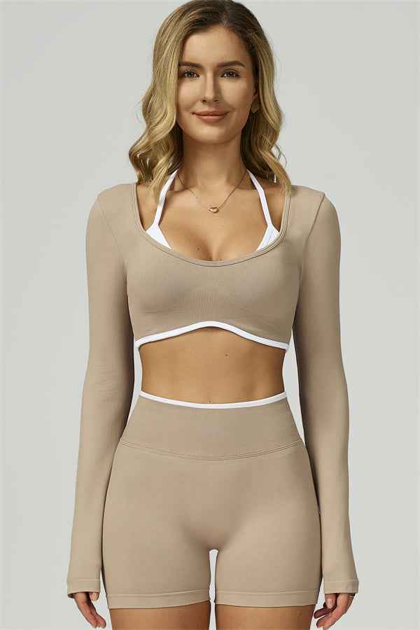 The Prime Line Long Sleeve Crop Top Shorts 2-Piece Set