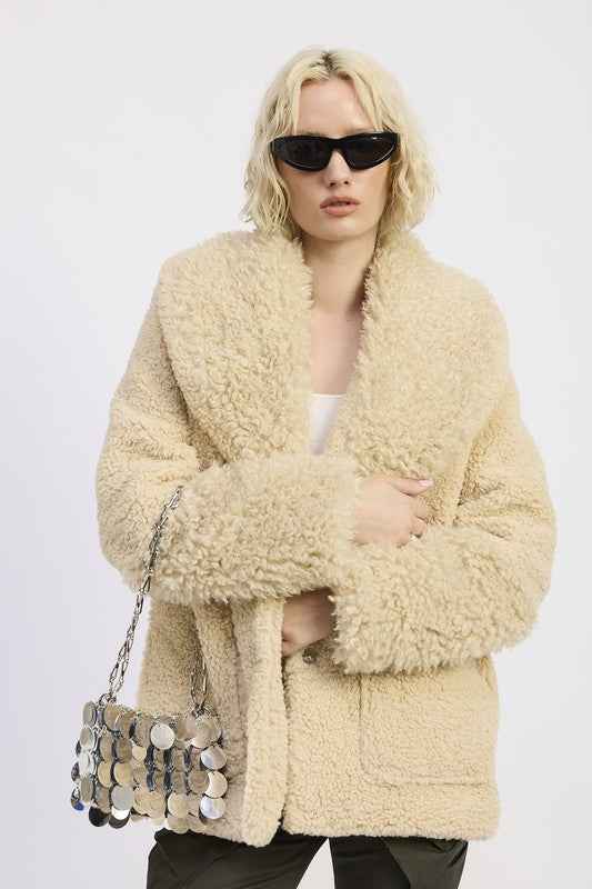 FUR TRIMMED FLEECE JACKET WITH POCKETS - Pikemla